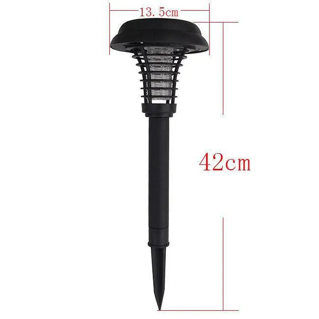 Black solar insect killing lawn lamp with dual white and UV purple lights for garden mosquito control