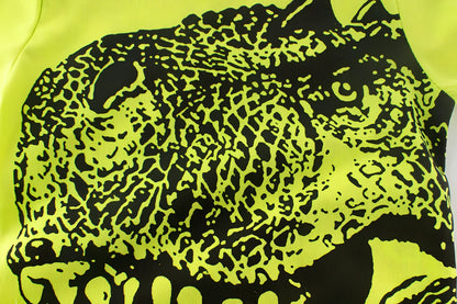 Boys green cartoon print cotton short sleeve T-shirt, size 110cm, soft fabric for ages 3-8 summer wear