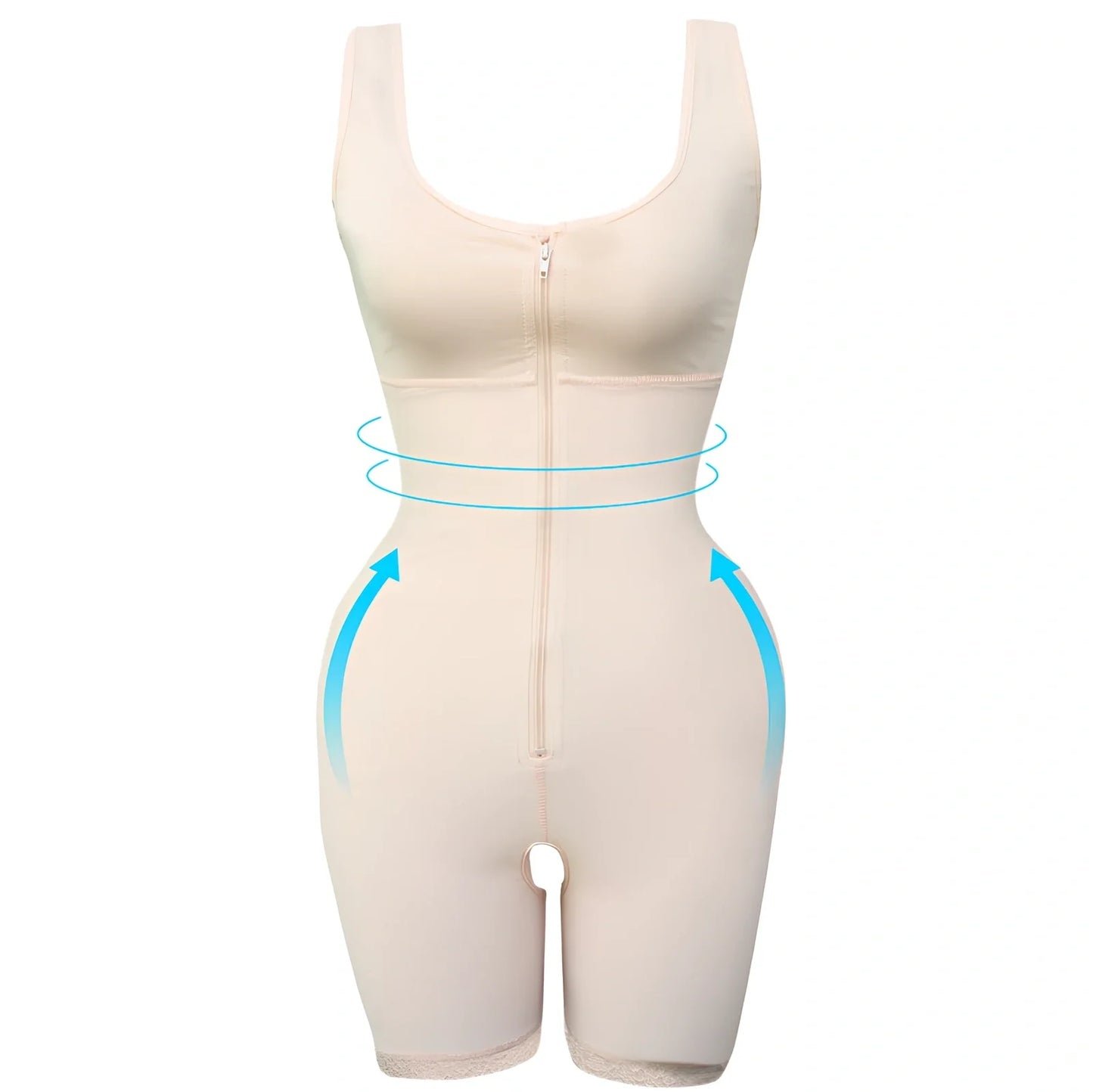 Women's black polyester zipper slimming bodysuit shapewear, high-waist design for torso compression, sizes S-6XL