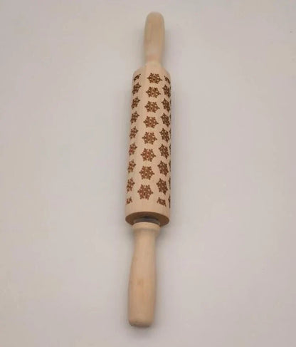 Wooden Christmas embossing rolling pin with non-stick surface for festive baking
