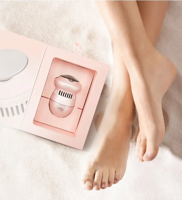 Multifunctional electric foot file grinder machine with vacuum absorption system, two diamond grinders, and USB charging in beige
