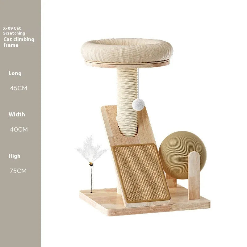Small cat climbing frame made of sisal rope in jute colour, serving as a scratch board
