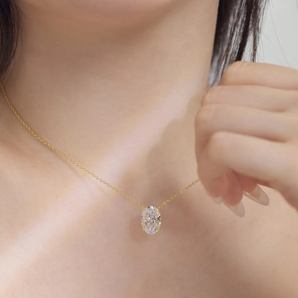 925 silver oval ice flower pendant necklace with electroplated platinum finish on a 40cm chain