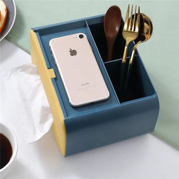 Stylish Tissue Box with Hidden Storage - a multifunctional desktop organizer with tissue dispenser and hidden compartment for small items