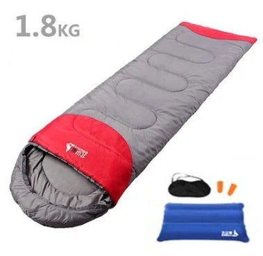 Blue camping sleeping bag with removable inner liner, compression straps, and waterproof 190T polyester shell