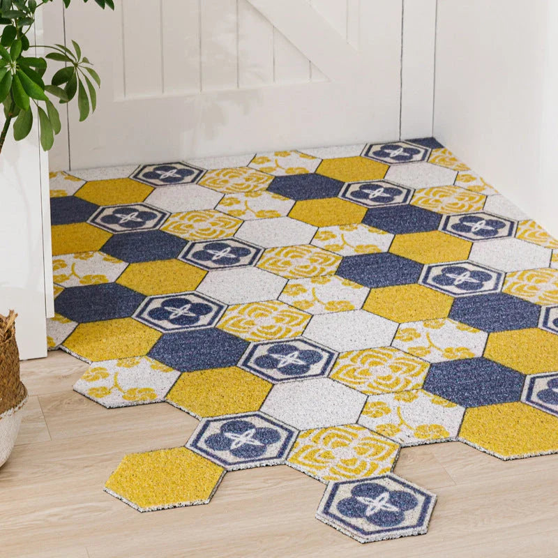 Hexagon printed non-slip custom cut doormat with net backing