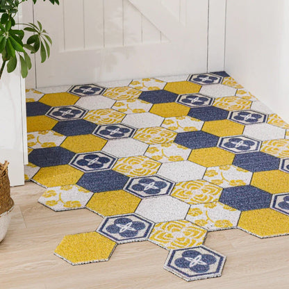 Hexagon printed non-slip custom cut doormat with net backing