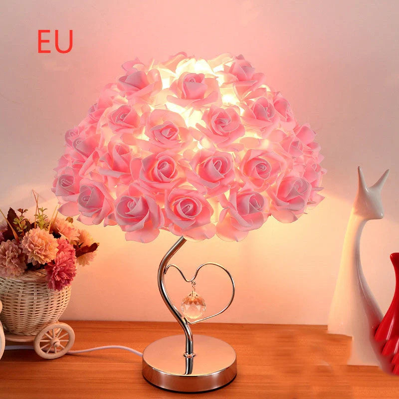 Wedding decoration lamp with roses flower design for bedroom and desk, available in multiple colors and sizes