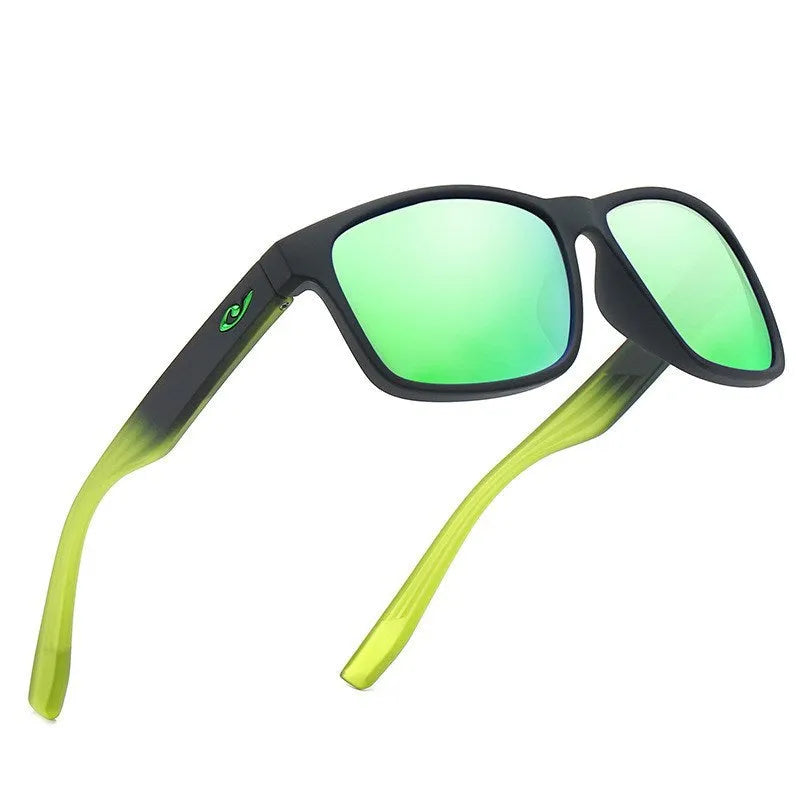 Men's sports polarized sunglasses with black frame, black blue lenses, and UV400 protection