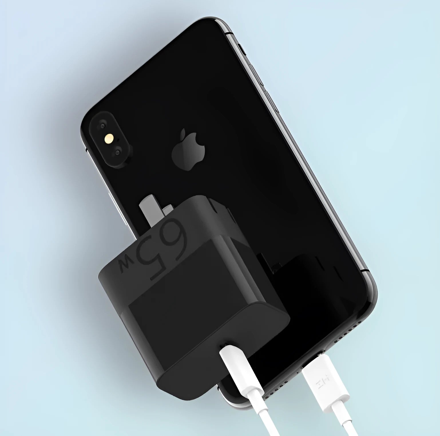 Black ZMI 65W USB-C laptop power adapter with compact design