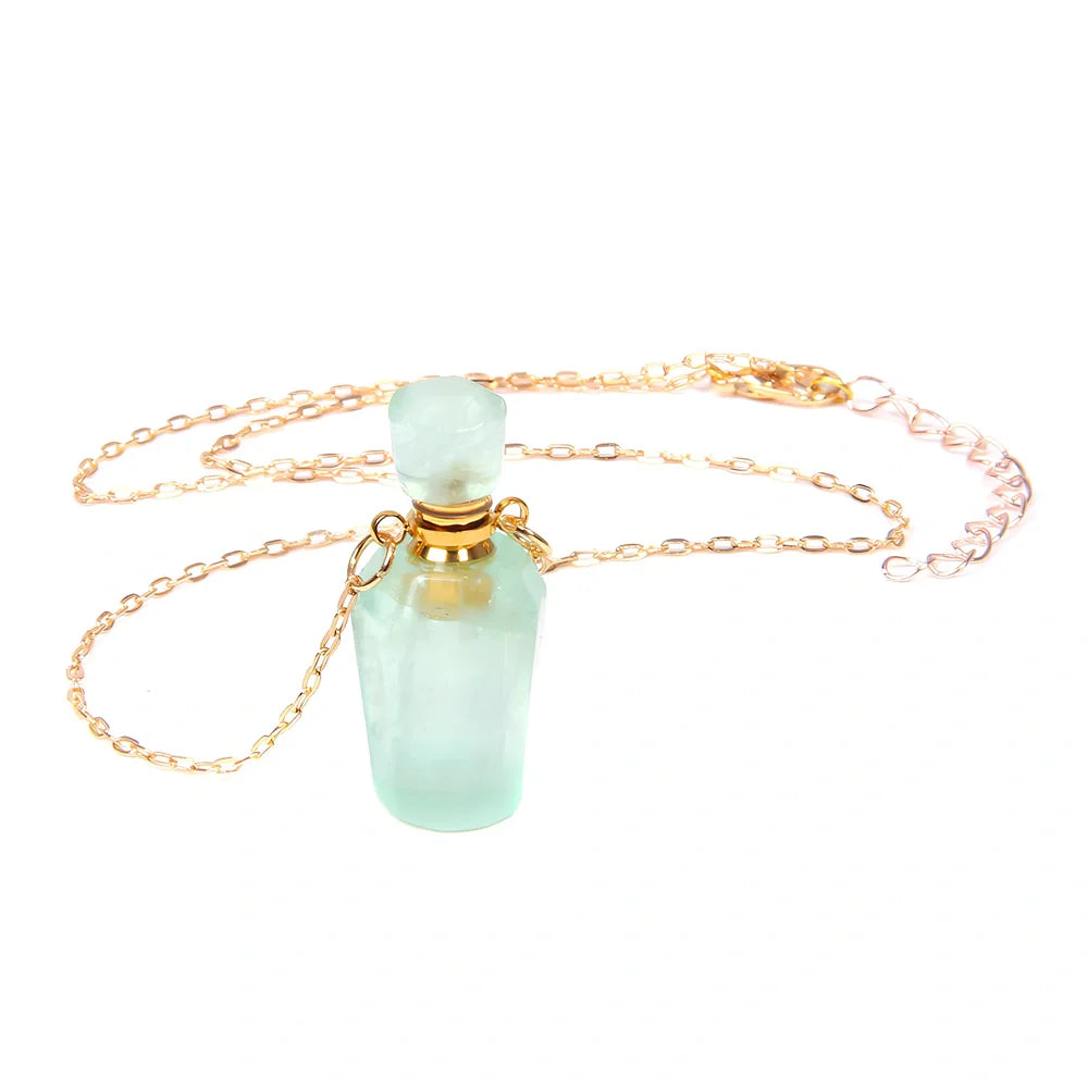 Crystal perfume bottle pendant necklace with tiger eye cap on 45 cm silver chain, 4 cm size in FI0636 colour variant