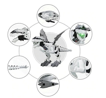 Walking dragon toy with fire breathing and water spray features in vibrant colours