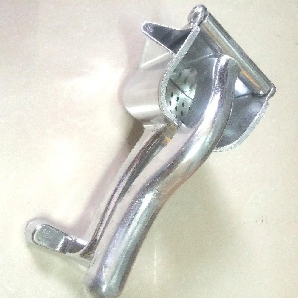 Silver heavy duty aluminium alloy lemon squeezer with large bowl on countertop