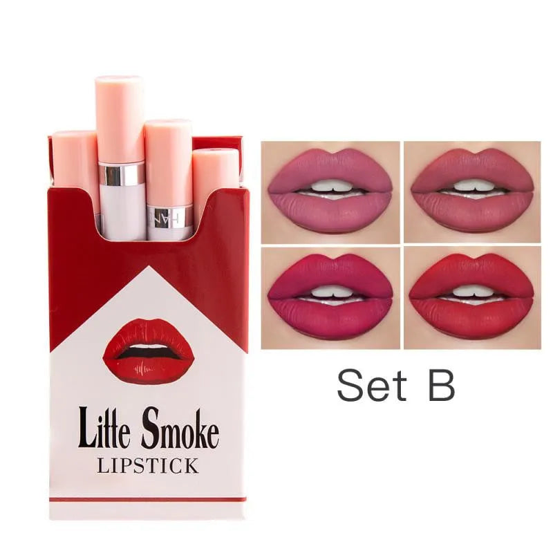 Matte mist lipstick set with four colours in semi suede texture, 10mm×80mm sticks