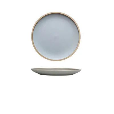 10-inch blue matte ceramic dinner plate with sesame point glaze finish