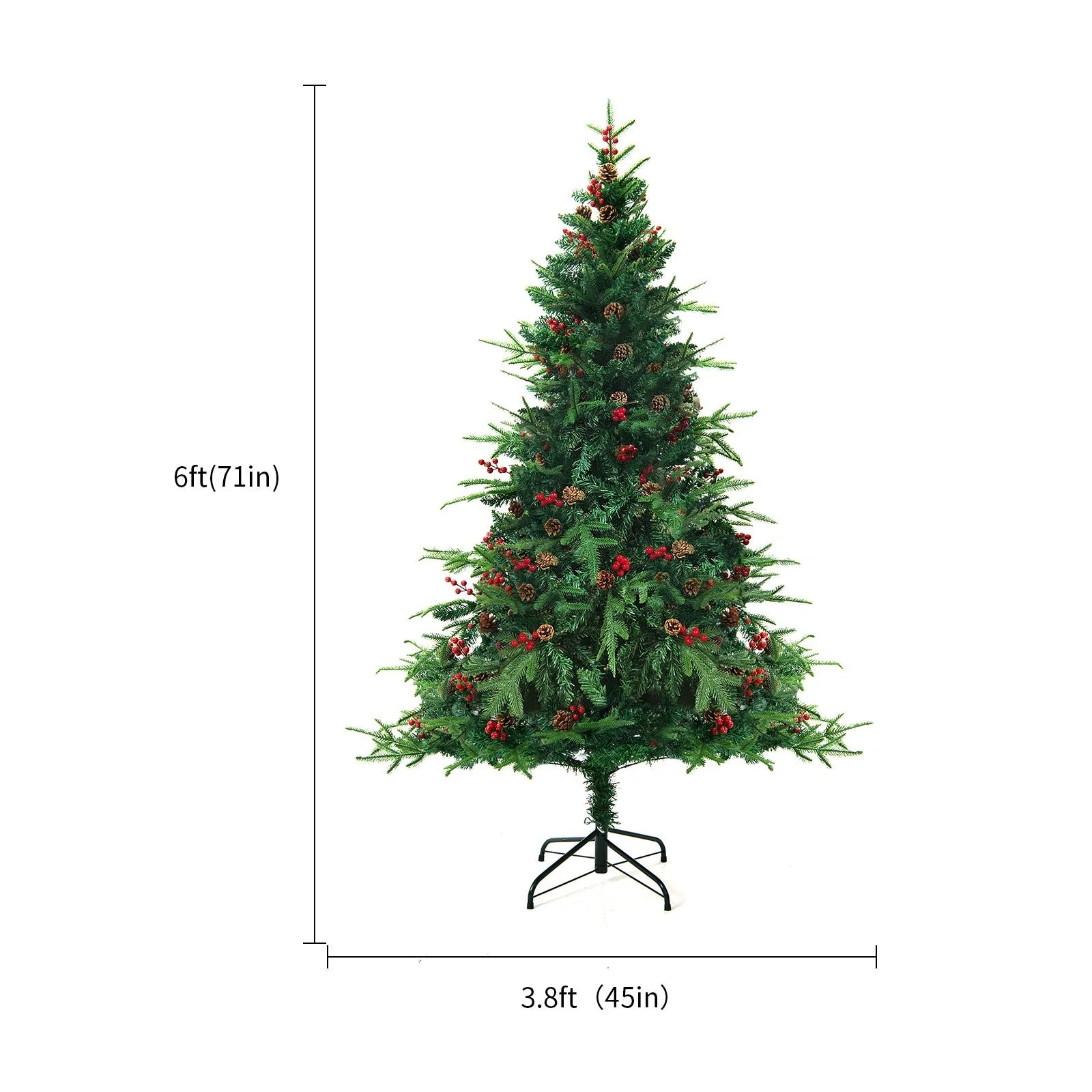PVC artificial snow Christmas tree with metal stand, green and white colour scheme