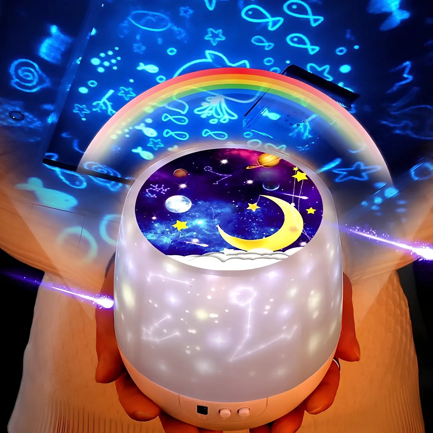 Sky Fall Projector Night Light for kids with 12 constellations, rotating USB 5W lamp in ABS PVC 10cm size