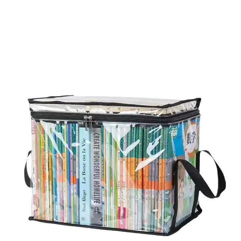 Large white foldable PVC storage bag with a transparent front panel, shown next to a black version.