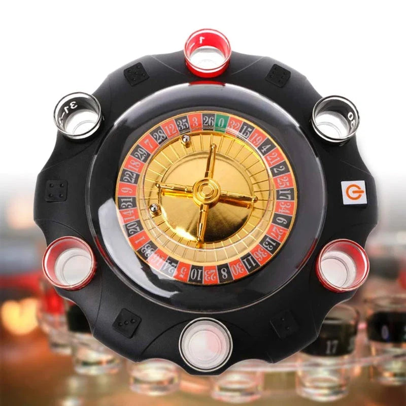 Electric Russian Lucky Wheel Roulette Wine Set with spinning wheel and shot glasses