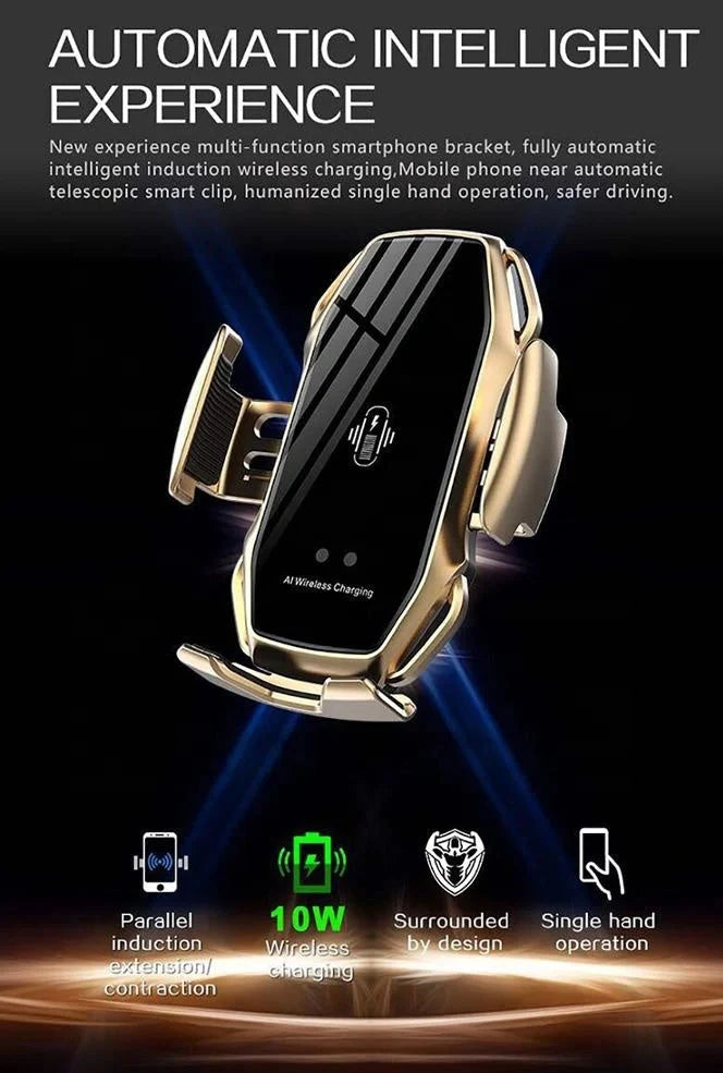 10W wireless car phone charger mounted on car air vent with LED indicator showing charging status