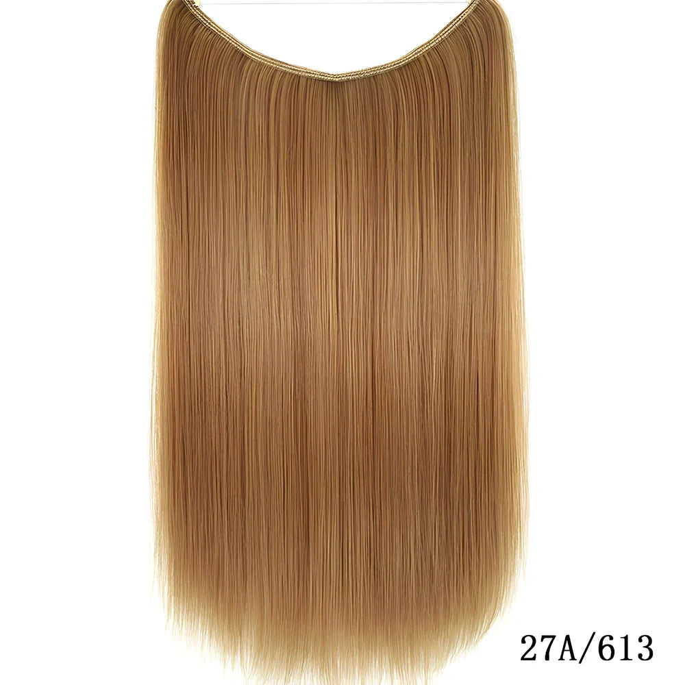 22 inch invisible wire silky straight synthetic hair extensions, 55cm length 80g weight no clips