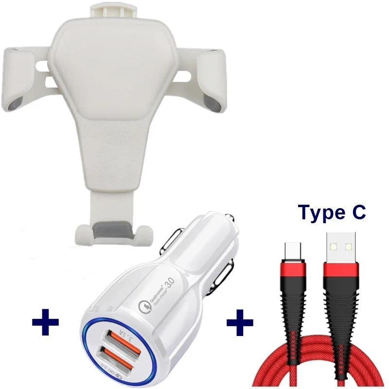 Leather grain gravity mobile phone car holder in black and white, secure and stylish design