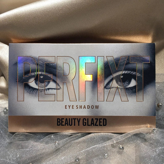 18-colour desert rose eyeshadow palette showing matte and shimmer shades in rectangular tray