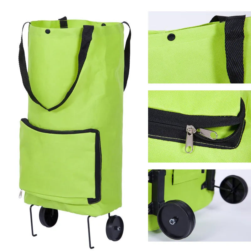 3 in 1 heavy duty shopping cart with wheels in green, expanded size 55x28x18 cm, Oxford cloth