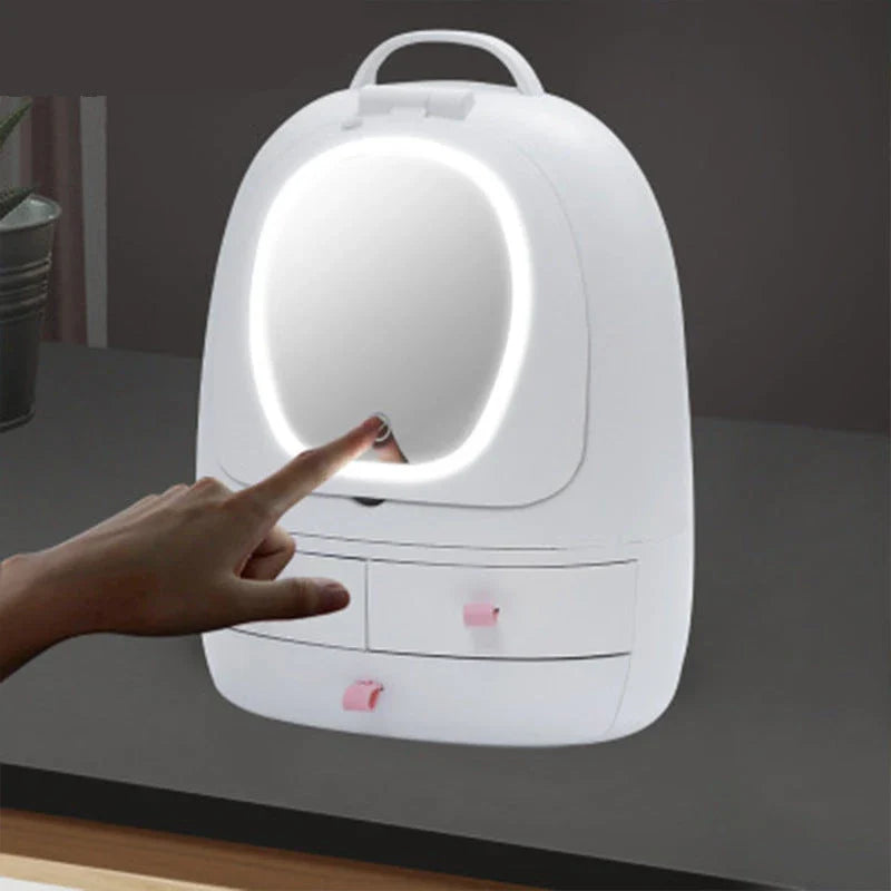 Adjustable Double Makeup LED Mirror with USB Cosmetic Storage and three drawers