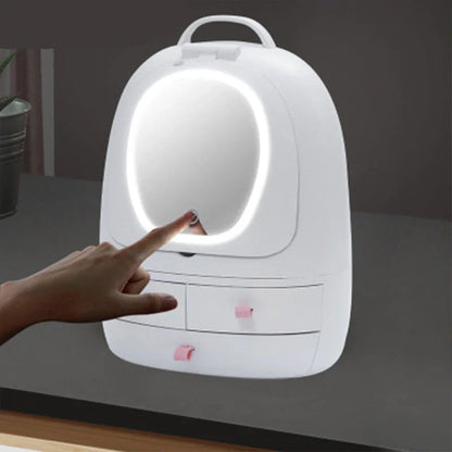 Adjustable Double Makeup LED Mirror with USB Cosmetic Storage and three drawers