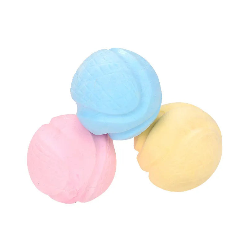 Blue TPR foam solid ball dog toy on a plain background