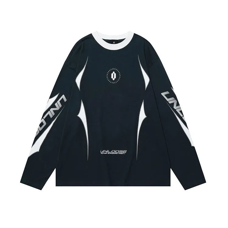 Grey loose fit cotton pullover sweater with drop shoulders and pattern letters design
