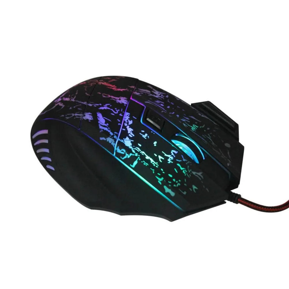 Black wired optical gaming mouse with ultra-thin transparent shell and luminous LED, 7 buttons, 1.5m USB cable