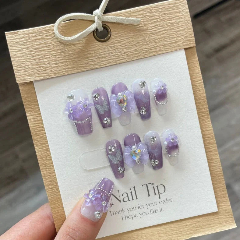 Wear Nail Pure Handmade Manicure Set with butterfly nail stickers in four precise sizes from XS to L for custom nail art application