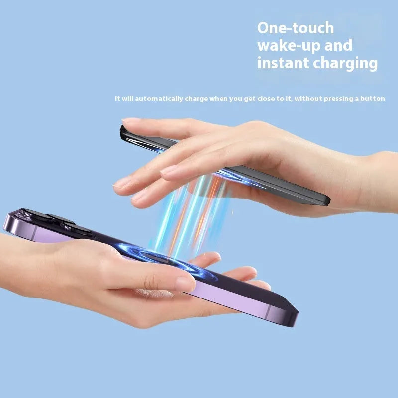 Ultra-thin 9mm magnetic power bank in aluminium alloy with 10000mAh capacity for iPhone wireless charging