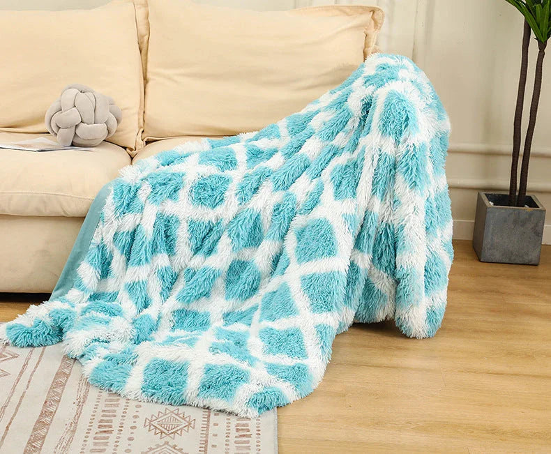 Cozy and plush shag throw blanket in various colors and sizes, perfect for sofa naps and home decor