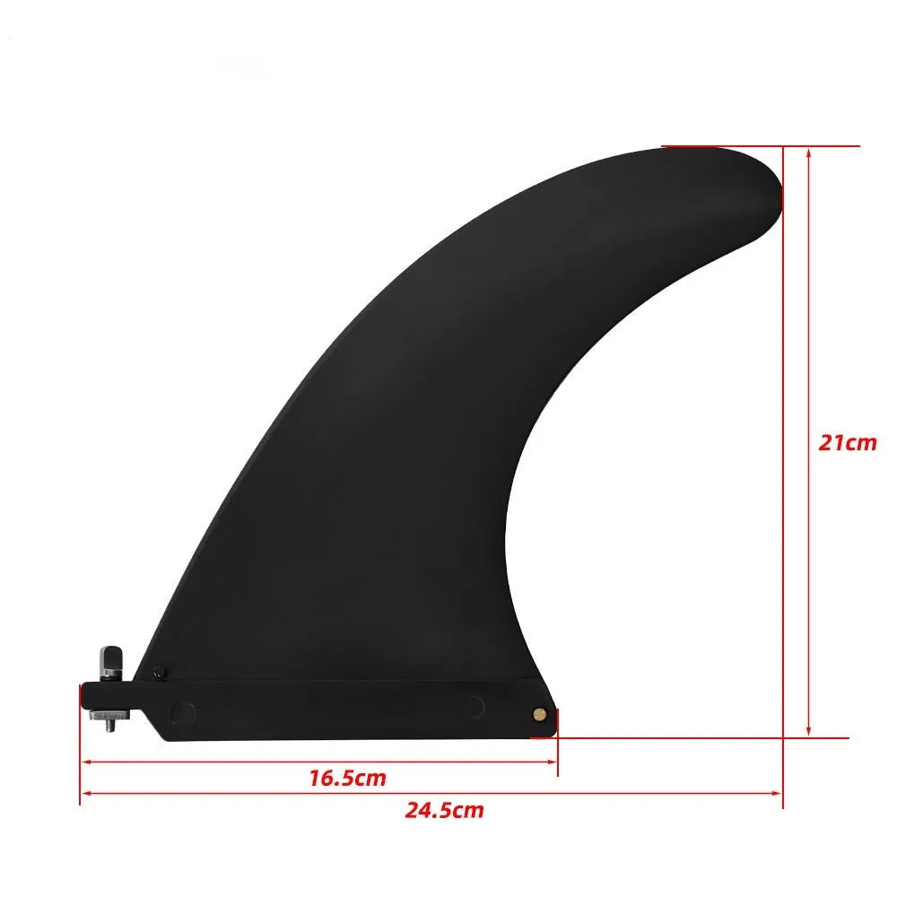 SUP paddle with large removable fish fins showing plastic construction and detachable components