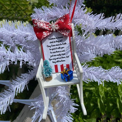 Heaven Chair Christmas Ornament in red, white, and wood colour for memorial decoration