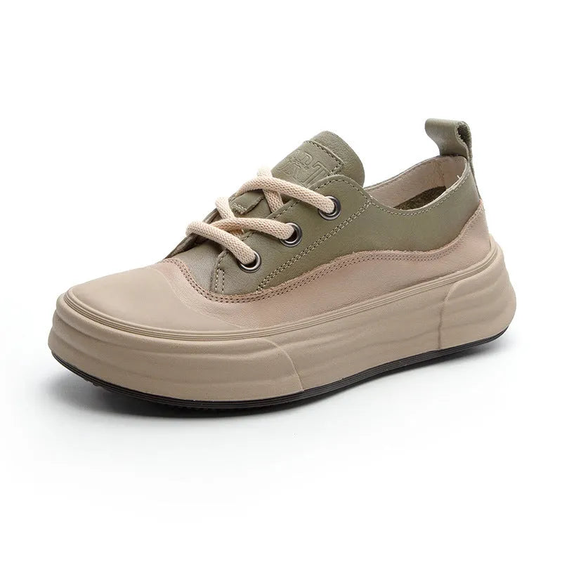 Women's matcha green leather platform sneakers with high ankle cut and lace-up front.