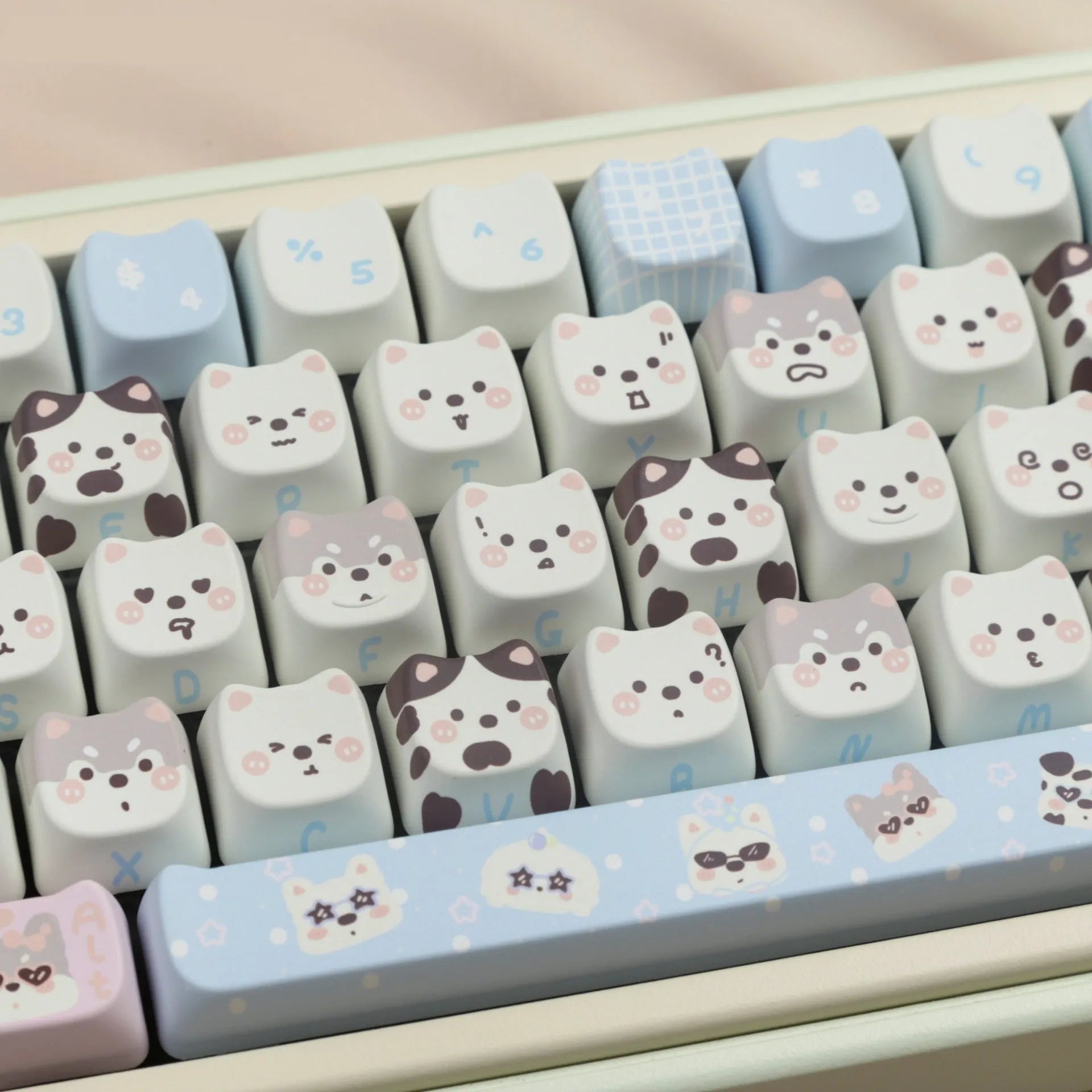 Puppy themed PBT sublimation keycap set with 26 pieces and keycap puller for mechanical keyboard customisation