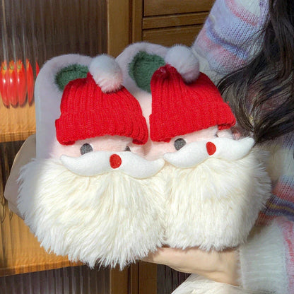 Cozy Christmas Santa Claus Slippers for Women - Soft Plush Material, Non-Slip Soles, and Festive Holiday Design