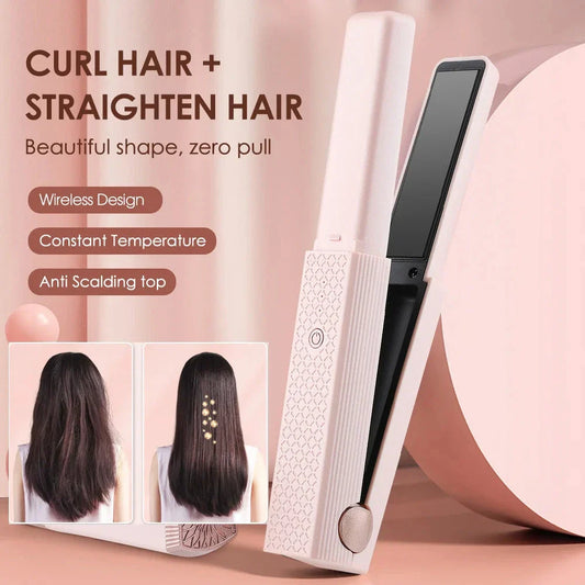 Cordless ceramic hair straightener with adjustable temperature settings and 3D floating plates for smooth, frizz-free styling on the go