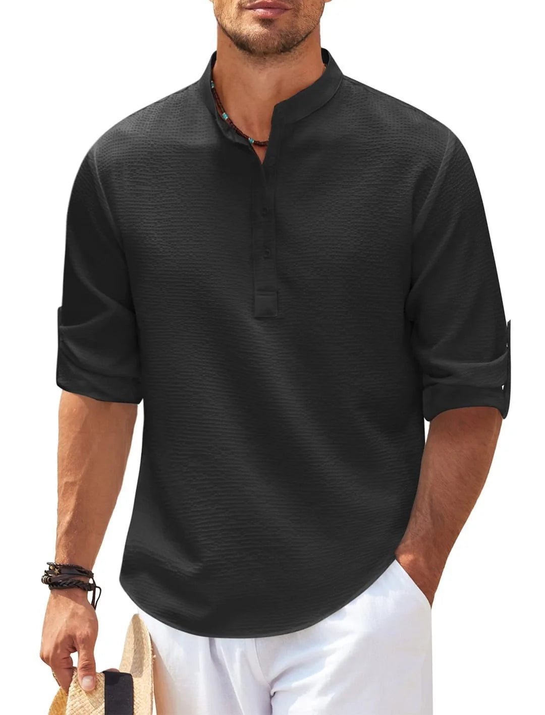 Men's stand collar cotton blend shirt in various colours and sizes for autumn wear