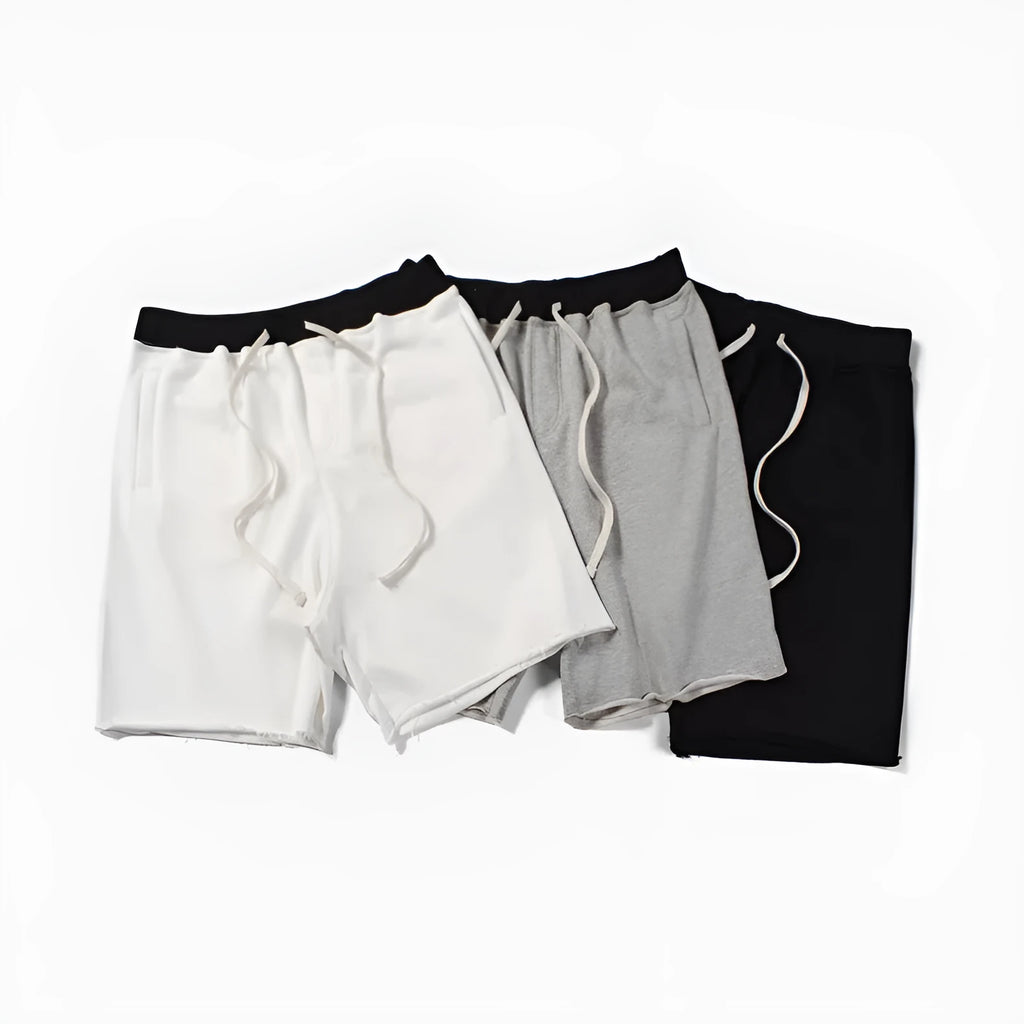Solid colour cotton loose edge shorts with invisible zipper for women in black gray white