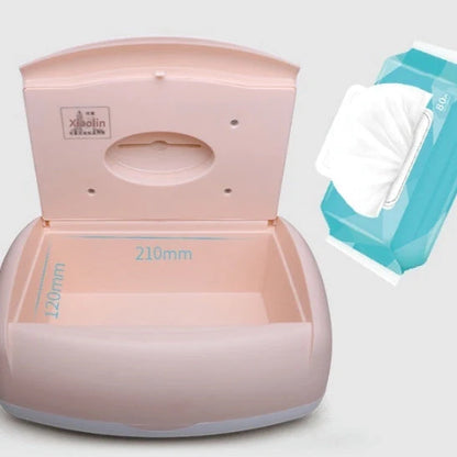 Pink steam-heated baby wipes warmer with double-layered seal design