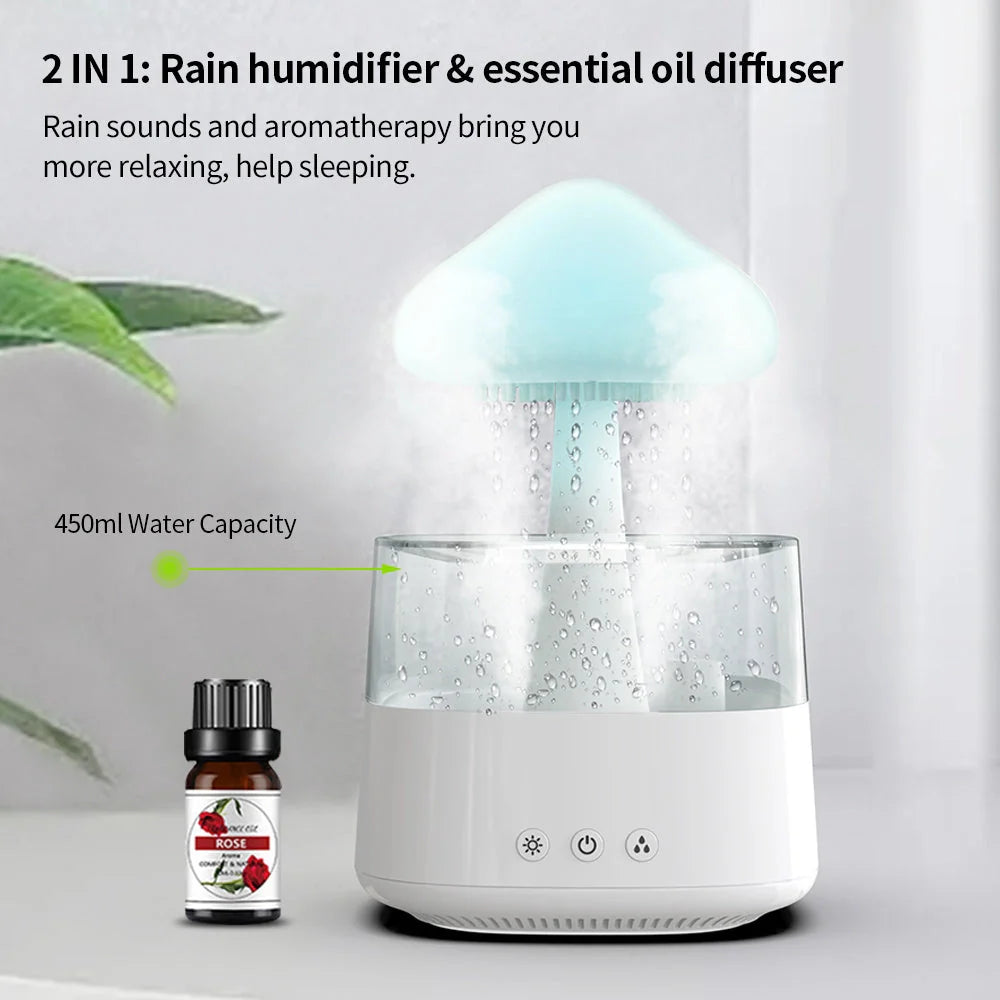 2-in-1 desk humidifier with rain cloud design and aromatherapy function