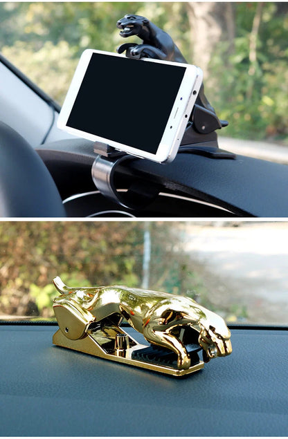 Adjustable Jaguar Design 360-Degree Car Phone Holder in Silver, Black, and Gold