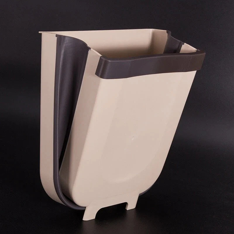 Foldable Wall Mounted Trashcan in brown and white, 9-litre capacity