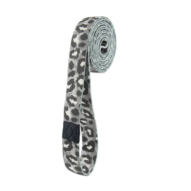 Fabric fitness elastic tension band 208x3 cm polyester latex silk pull rope in white leopard print small elasticity with mesh bag