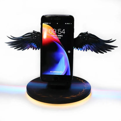 Angel Wings Wireless Charger with unfolding wings and aura base for fast 15W charging